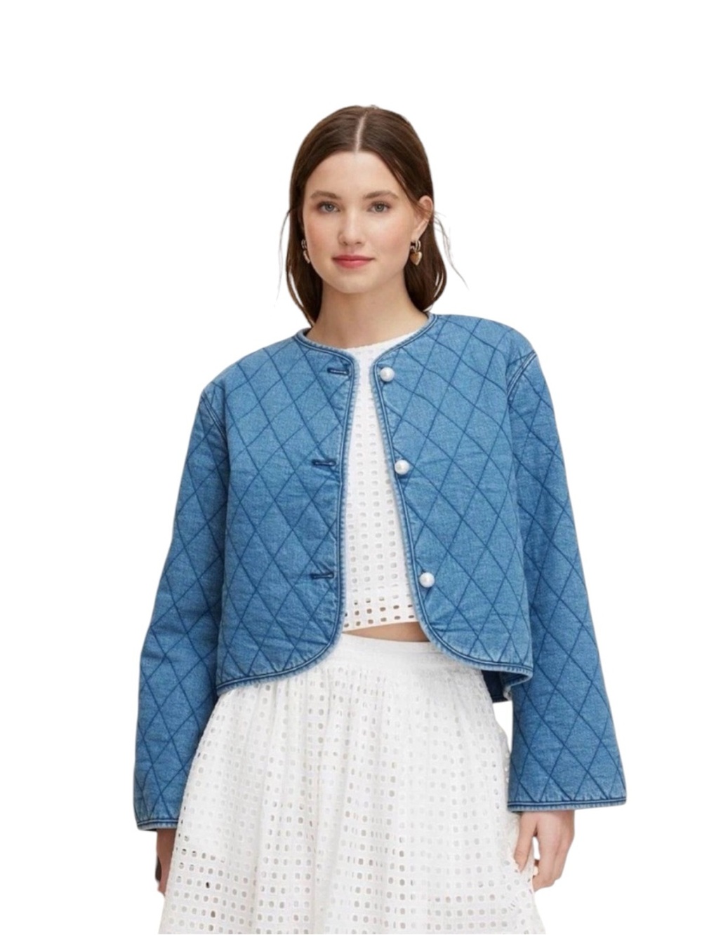 Kate Spade x Target Collection Quilted Blue Denim Crop Jacket NWT Size L
